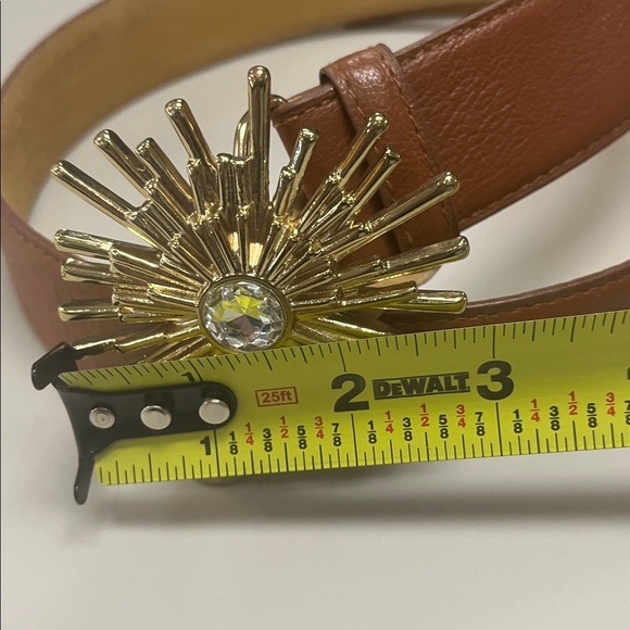 Boston Proper Tan Leather Belt with gold tone sunburst with stone size 12 / M - Picture 7 of 10
